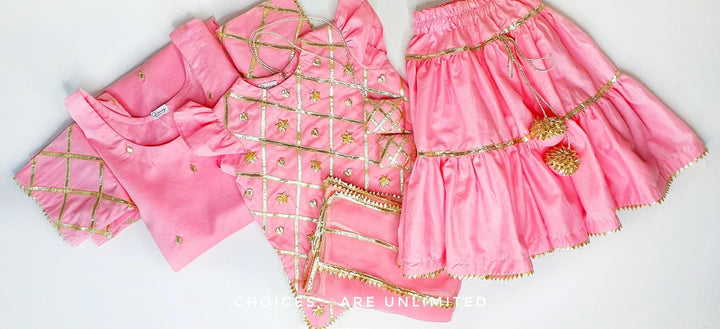 Baby Pink Checkered Lehenga Choli Set