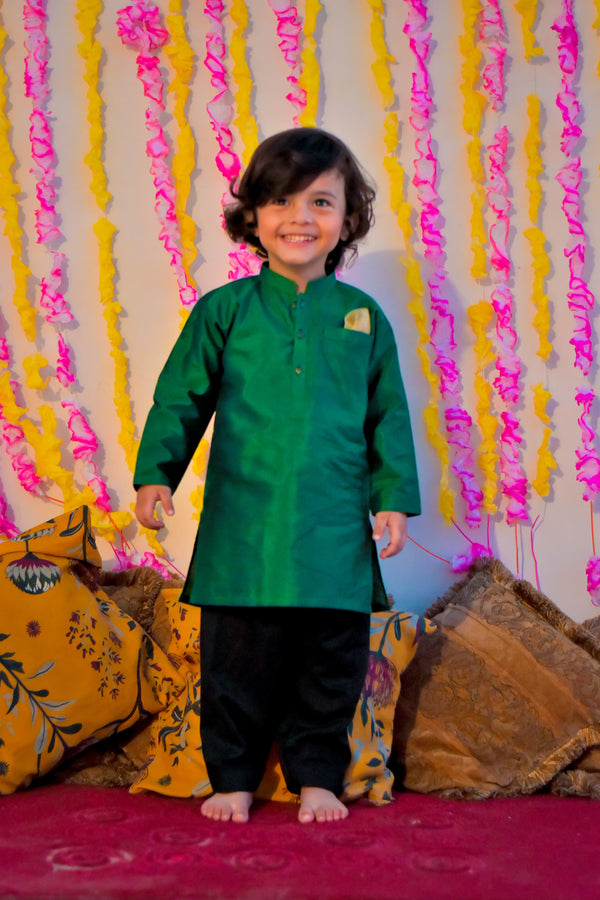 Boys Green Embroidered Kurta