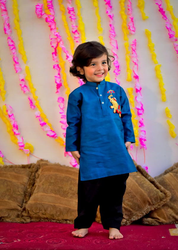 Boys Blue Embroidered Kurta