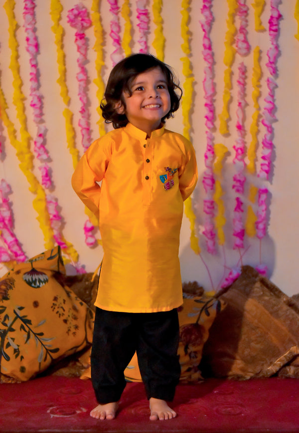 Boys Orange Embroidered Kurta