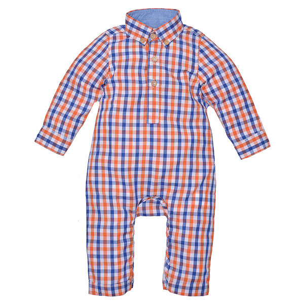 Blue Orange Gingham Romper